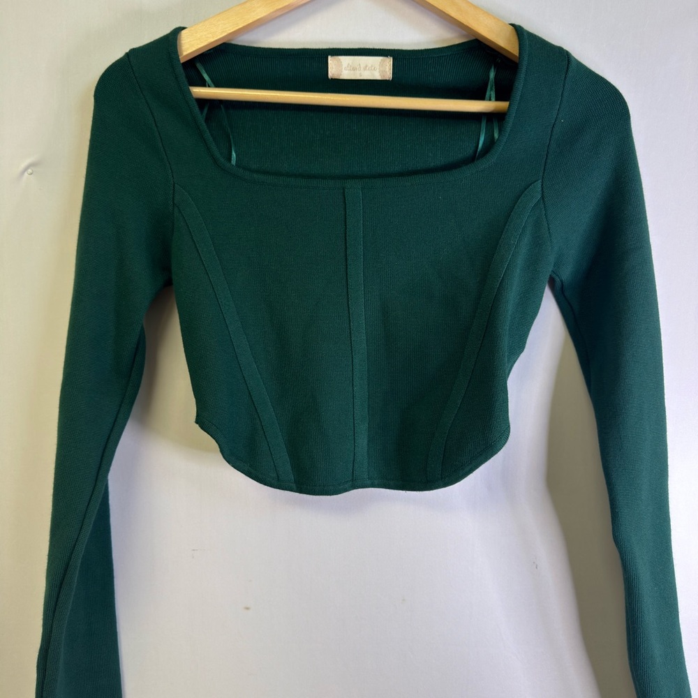 Altar'd State Forest Green Cropped Square Neck Knit Top - Picture 2 of 7